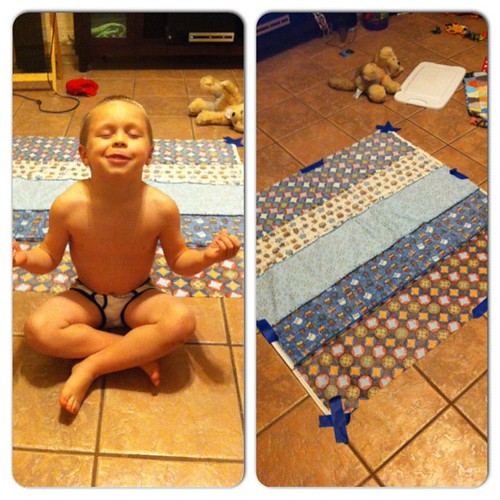 Came into the room to find Luke had started basting my quilt for me. Child labor laws? Psh.