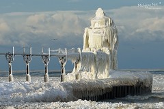 "Frozen Light II "  St. Joseph Lighthouse - St. Joseph, Michigan by Michigan Nut