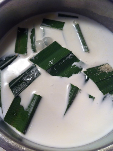 Making pandan-infused coconut milk for gelato