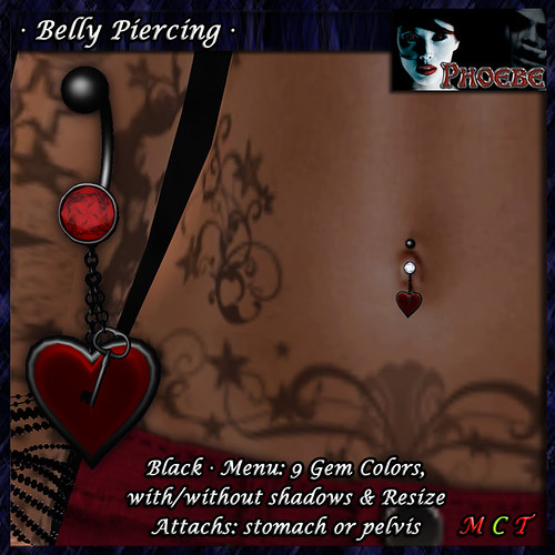 P Key to my Heart Belly Piercing ~Black-9 Gems~
