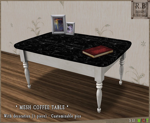 *RnB* Anna Mesh Coffee Table - White Wood & Marble v1