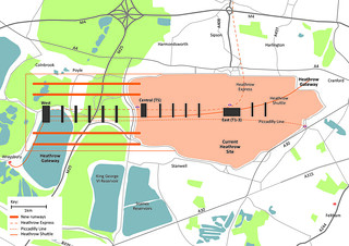 Proposed four runway Heathrow from Policy Exchange's 'Bigger and Quieter' report