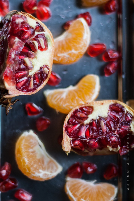 Pomegranate seeds and Clementine segments