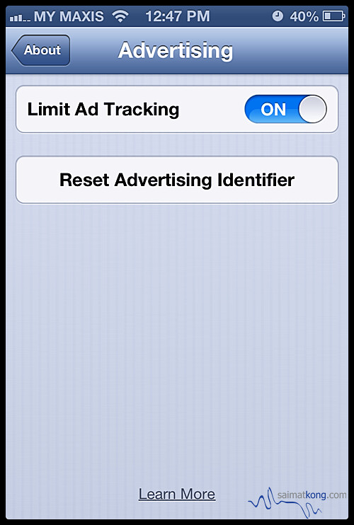 Apple iOS6.1 : This attractive button now lets you reset the token used to identify you to advertisers.