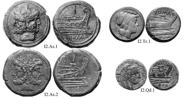 I2 Roman Republican Anonymous struck bronzes McCabe group I2, Uncertain, broad flans, complex deck structures, perhaps Apulia, 40 gram As.