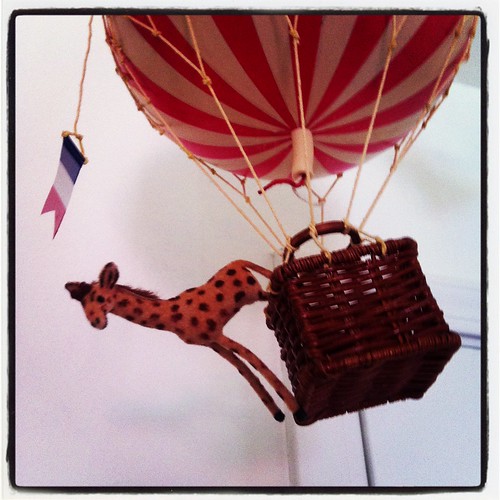 German Giraffe Riding in a French Hot Air Balloon Wagner Flocked Animal