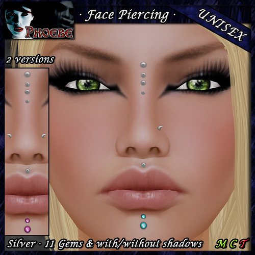 P Unisex Face Piercing Q5 ~Silver-11 Gems~