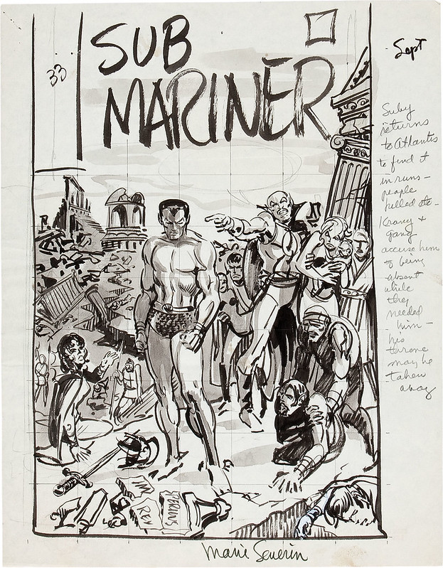 Marie Severin Sub-Mariner #33 Cover Preliminary Original Art 1970