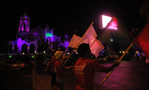 Political rally, Primero Mexico, Night Street Scene in front of the Sheik nightclub, Mazatlan, Mexico by Wonderlane