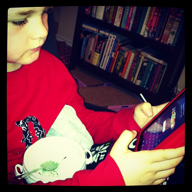Mint chip ice cream, chocolate milk, Kindle Fire. Seven seems to be off to a fair start.