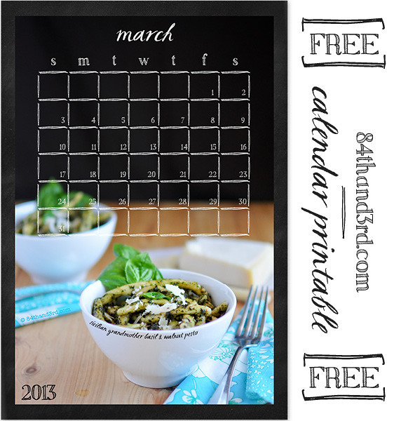 March 2013 Calendar Printable: Basil & Walnut Pesto