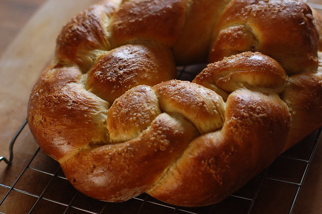 A photo of a plaited bread
