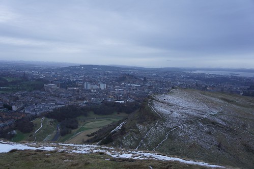 Looking down to Salisbury Crags from Arthur's Seat, Edinburgh