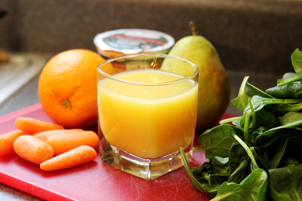 orange and pear green smoothie