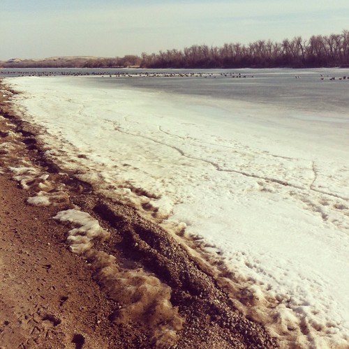 The Missouri River, still frozen.