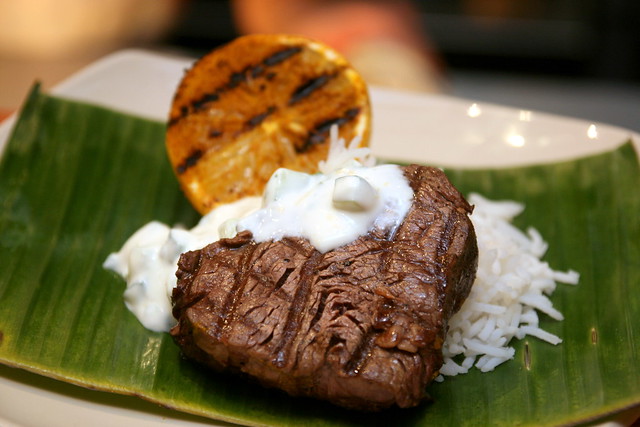 Grilled Lemon and Spiced Beef with Raita