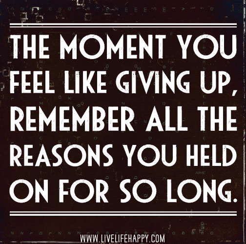 The moment you feel like giving up, remember all the reasons you held on for so long.