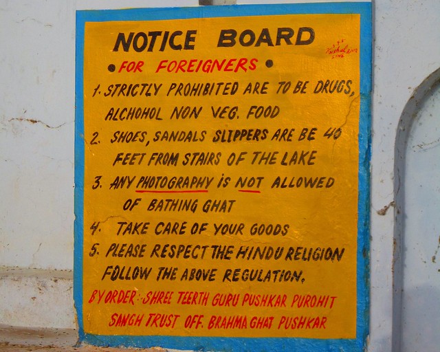 Sign for foreigners, Pushkar