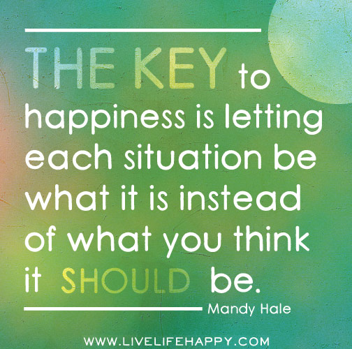 The key to happiness is letting each situation be what it is instead of what you think it SHOULD be. - Mandy Hale
