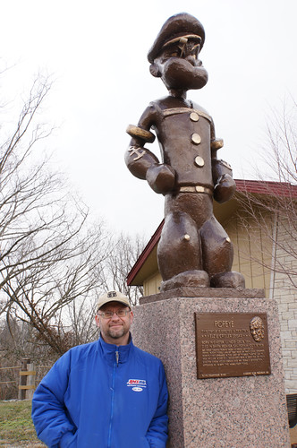 Pat with Popeye Statue, Chester, Illinois