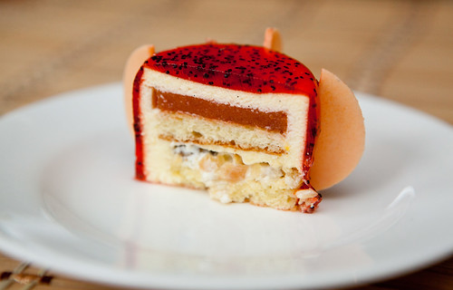Cross section of the blood orange poppyseed cake