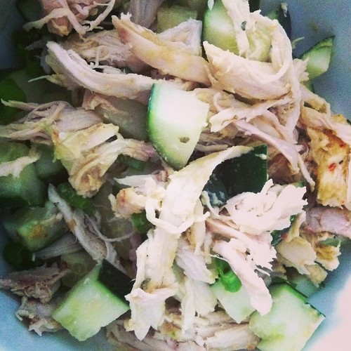 Chicken + Cucumber Salad with nutritional yeast dressing
