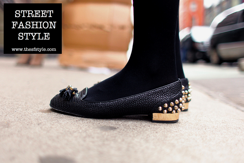 gold studs, studded leather, flats, new york fashion blog, thesfstyle, street fashion style, 