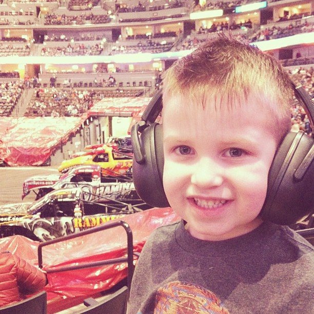 The biggest ear covers for the littlest guy. This is going to get good....  #monsterjam #denver