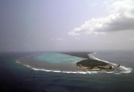 拉克沙群島珊瑚產卵漂浮物的空照圖（野生動物保護基金會S. Subburaman 提供）