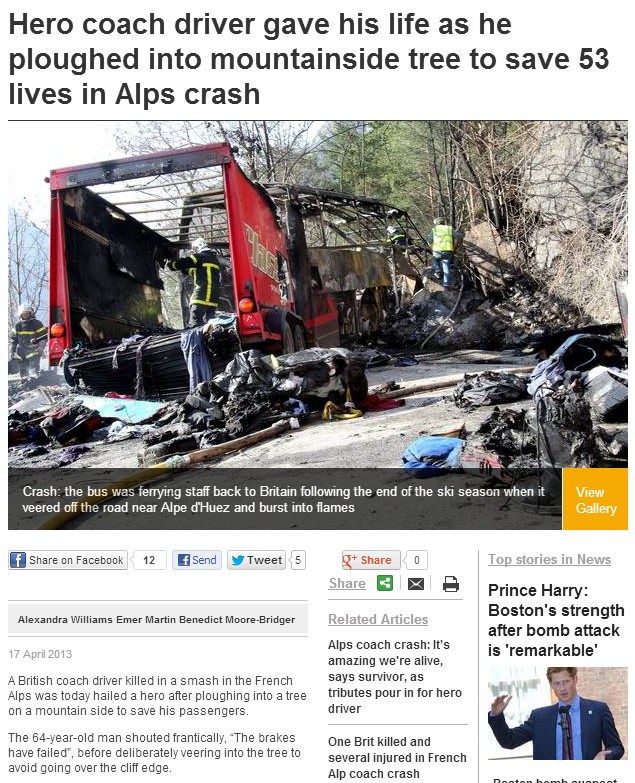 Hero coach driver gave his life as he ploughed into mountainside tree to save 53 lives in Alps crash   UK   News   London Evening Standard