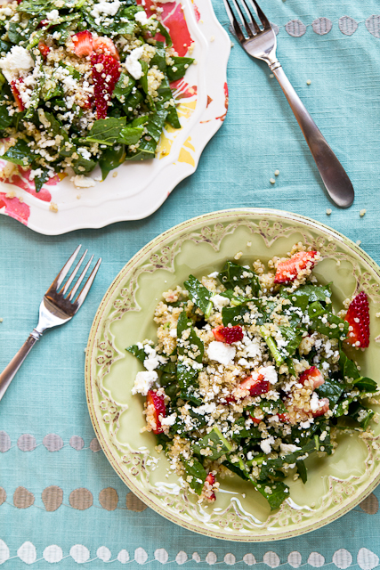Kale and Quinoa Salad with Strawberries and Goat Cheese