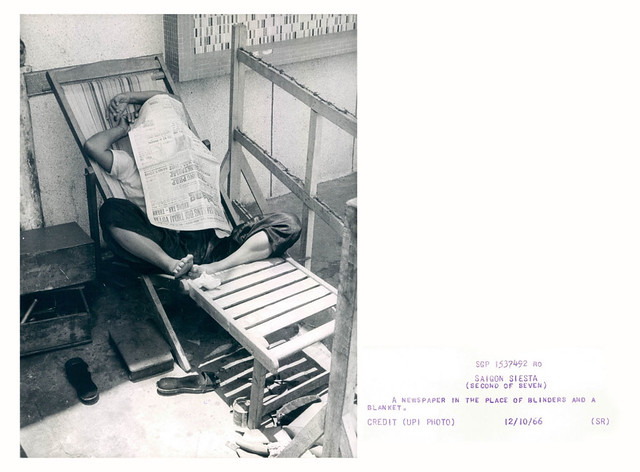 1966 Saigon Siesta Newspaper in Place of Blinders & Blanket Chair