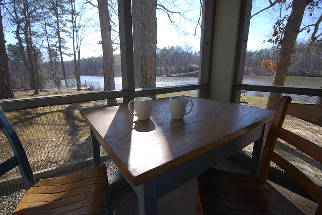 We enjoyed our afternoon coffee here watching the sunset (Cabin 6 at Twin Lakes State Park)