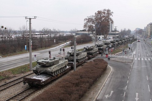 Tail end of the train load of Austrian Leopard 2 main battle tanks