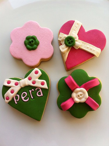 Fabric cookies, cookies, green-pink