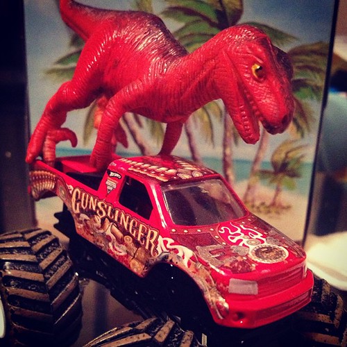 #Velociraptor makes a appearance! Don't all #dinosaurs ride monster trucks?? #toys