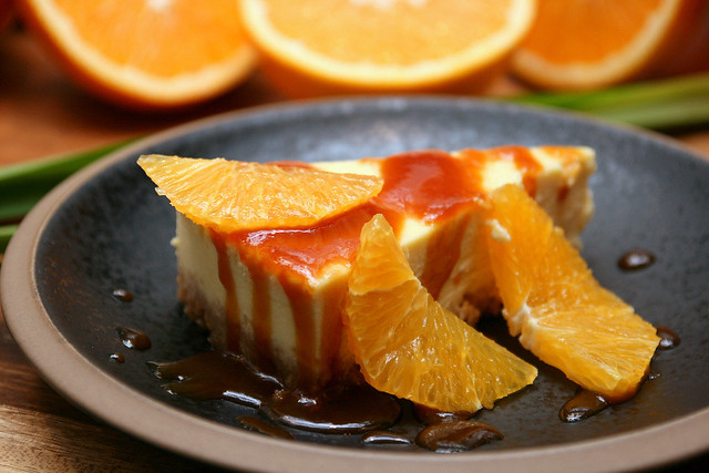 Orange Ginger Cheesecake with Spiced Coconut Caramel