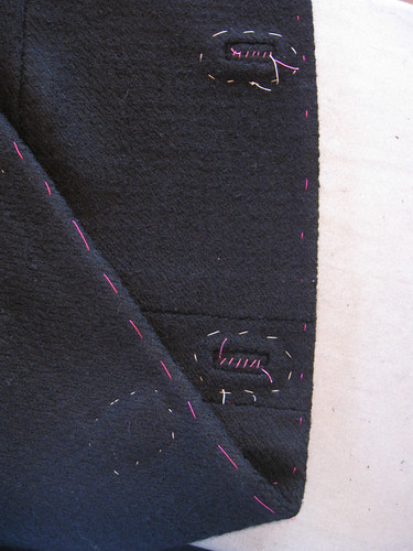 Bound buttonhole front basted to facing