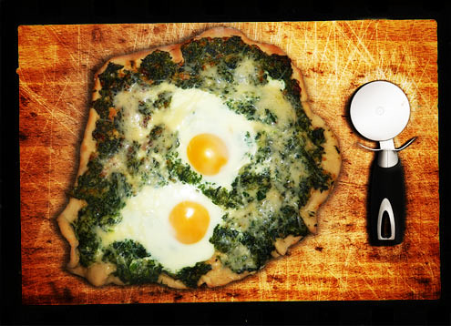 Spinach, egg & parmesan pizza