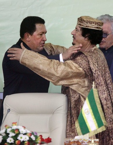 Venezuelan President Hugo Chavez embracing Col. Muammar Gaddafi. Both leaders were targets of United States imperialism. by Pan-African News Wire File Photos