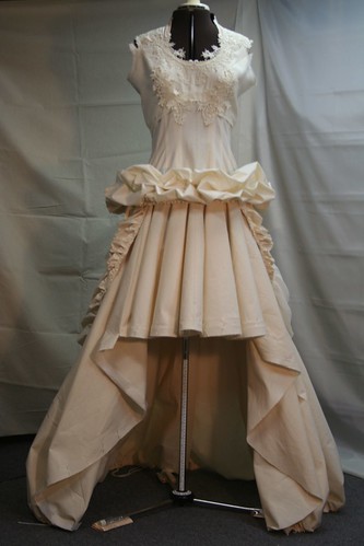 vintage wedding gown -muslin ruched peplum front