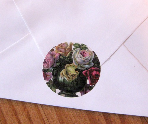 Old-fashioned vase of roses sticker seal