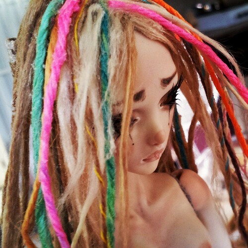 Painstaking hand made dreadlocks for a Magical Mushroom Fairy for @strychninberlin by FHdolls