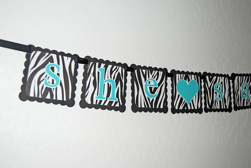 she said yes Black Tiffany Blue zebra print custom paper banner