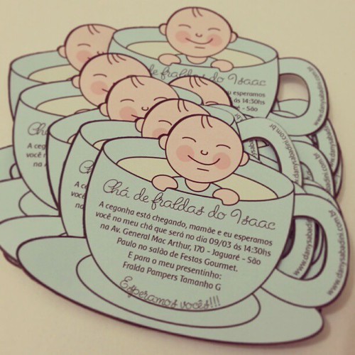Convite chá de fraldas em formato de xícara =) #convite #cha #bebe #fraldas by DanySabadini