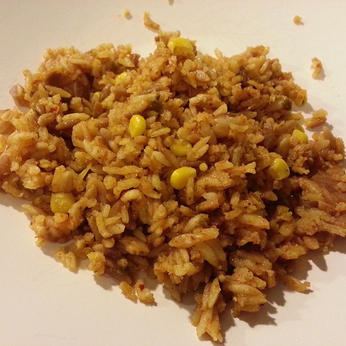 Leftover Mexican rice from yesterday's fiesta.