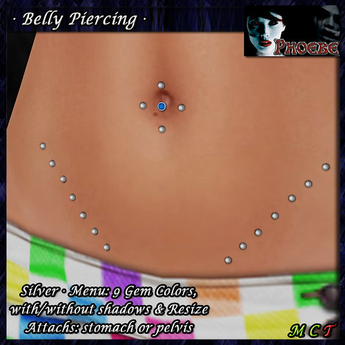 [$50L PROMO] *P* Belly Piercing M5 ~Silver-9 Gem Colors~