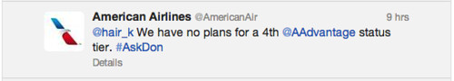 Twitter answer from @AmericanAir