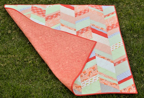 peachy baby quilt with back