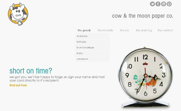 Hosted with FatCow: Screenshot of Cow & the Moon Paper Co. (www.cowandthemoon.ca)